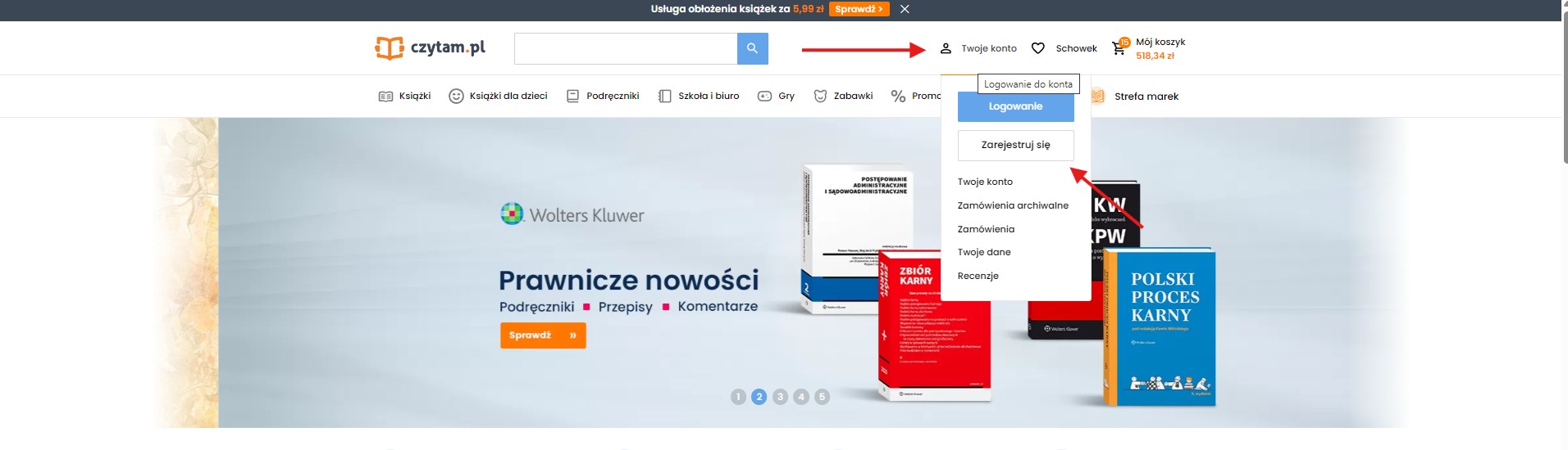 Przycisk rejestracji na stronie głównej