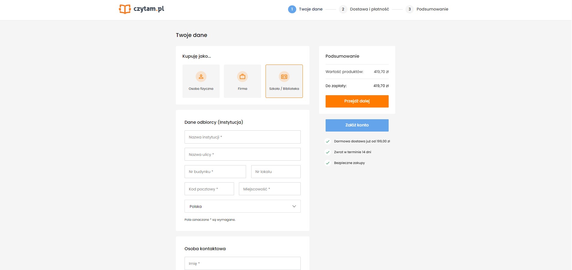 Formularz danych instytucji
