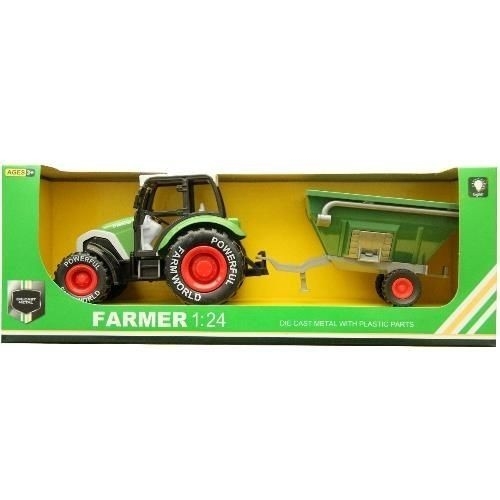 Traktor z przyczepą Farmer 1:24 metalowy zielony