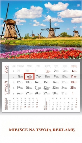Kalendarz 2026 ścienny jednodzielny Wiatraki