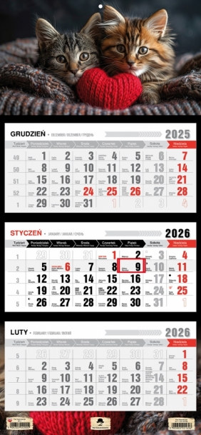 Kalendarz trójdzielny z płaską główką 2026, 1 szt.