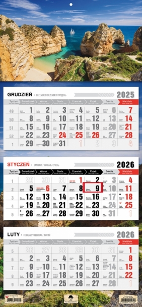 Kalendarz trójdzielny z płaską główką 2026, 1 szt.