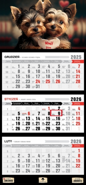 Kalendarz trójdzielny z płaską główką 2026, 1 szt.