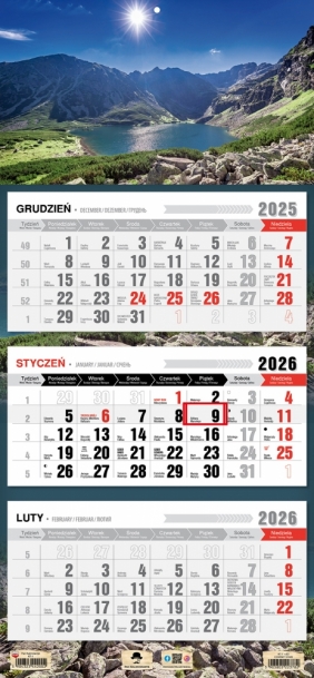 Kalendarz trójdzielny z płaską główką 2026, 1 szt.