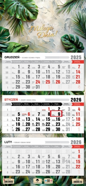 Kalendarz trójdzielny z płaską główką 2026, 1 szt.