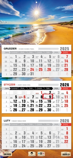 Kalendarz trójdzielny z płaską główką 2026, 1 szt.
