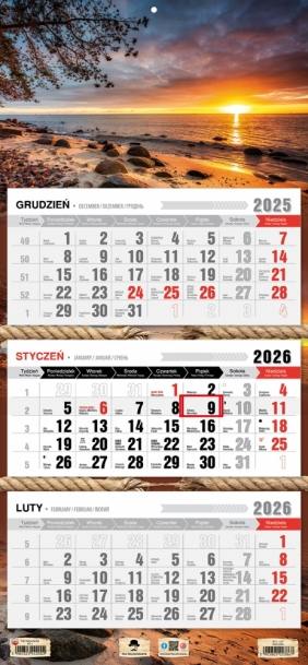 Kalendarz trójdzielny z płaską główką 2026, 1 szt.