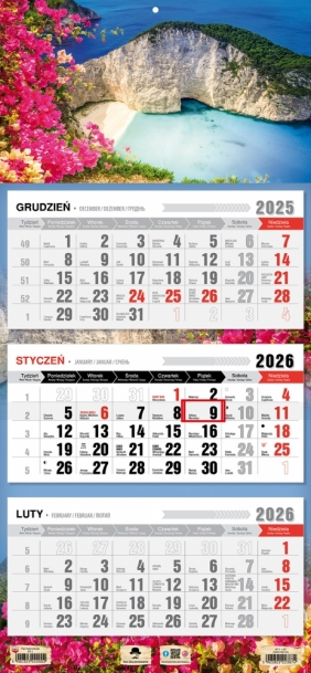 Kalendarz trójdzielny z płaską główką 2026, 1 szt.