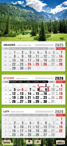 Kalendarz trójdzielny z płaską główką 2026, 1 szt.