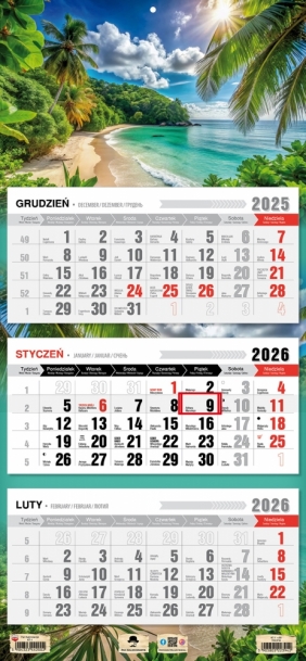 Kalendarz trójdzielny z płaską główką 2026, 1 szt.