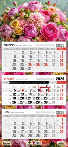 Kalendarz trójdzielny z płaską główką 2026, 1 szt.