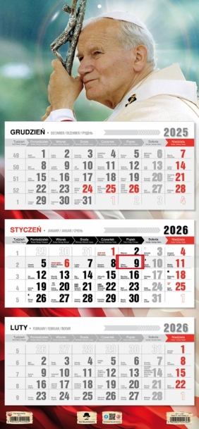 Kalendarz trójdzielny z płaską główką 2026, 1 szt.
