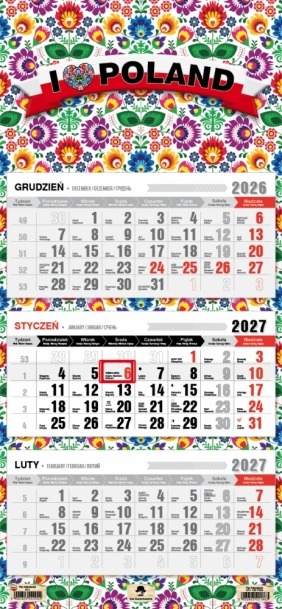 Kalendarz 2027 trójdzielny z płaską główką, 1 szt.
