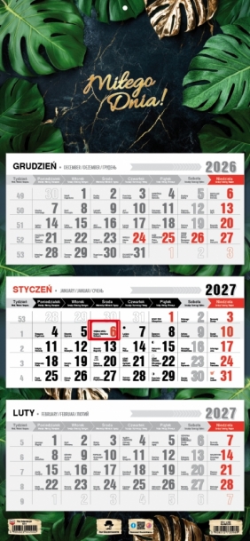 Kalendarz 2027 trójdzielny z płaską główką, 1 szt.