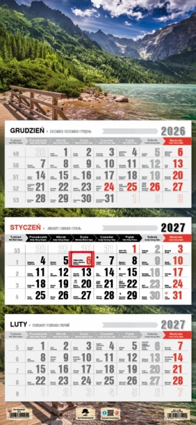 Kalendarz 2027 trójdzielny z płaską główką, 1 szt.