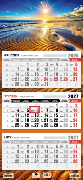 Kalendarz 2027 trójdzielny z płaską główką, 1 szt.