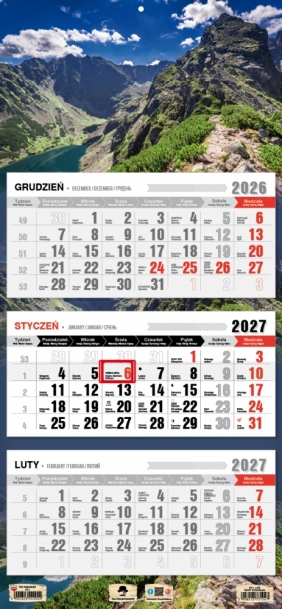 Kalendarz 2027 trójdzielny z płaską główką, 1 szt.