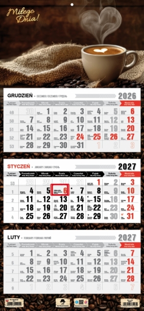 Kalendarz 2027 trójdzielny z płaską główką, 1 szt.
