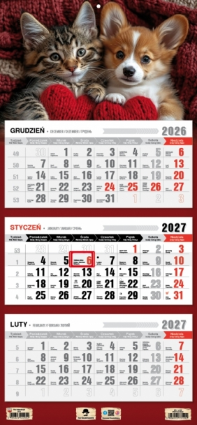 Kalendarz 2027 trójdzielny z płaską główką, 1 szt.