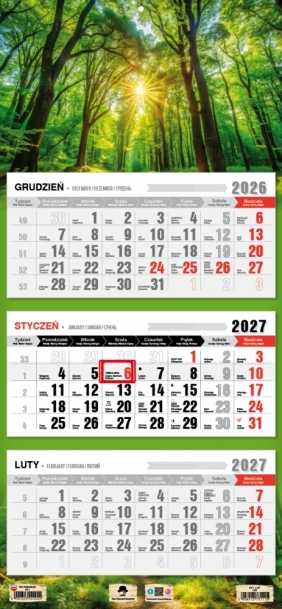 Kalendarz 2027 trójdzielny z płaską główką, 1 szt.