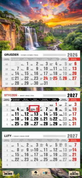 Kalendarz 2027 trójdzielny z płaską główką, 1 szt.