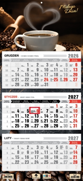Kalendarz 2027 trójdzielny z płaską główką, 1 szt.