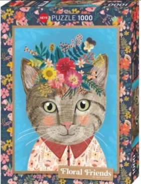 Heye, Puzzle 1000: Floral Friends - Kot z kwiatami na głowie (30000) - Mia Charro