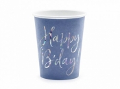Kubek jednorazowy Partydeco papierowy w kolorze granatowym z holograficznym napisem Happy Bday pojemność ok. 220 ml 220ml (KPP63-074)