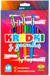 Kredki ołówkowe z gumką, 18 kolorów