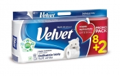 Velvet, Papier toaletowy - Delikatnie Biały, 8+2