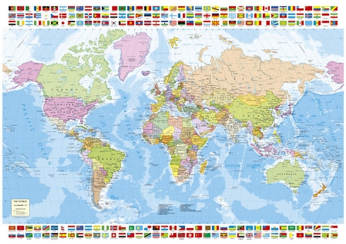 Puzzle 1500 Mapa polityczna Świata z flagami (16301)