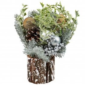 Stroik świąteczny w drewnianej doniczce, 35 cm