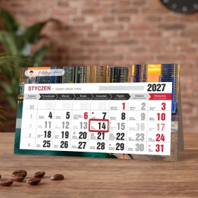 Kalendarz 2027 biurkowy poprzeczny miesięczny - city