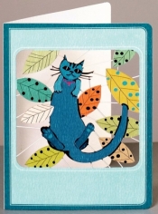 Karnet ME01 wycinany mały + koperta Niebieski kot