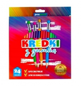 Kredki ołówkowe z gumką, 24 kolory