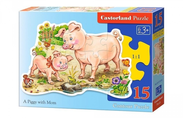 Puzzle konturowe 15 - Świnka z mamą CASTOR (015016)