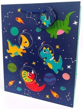 Torebka ozdobna matowa 26x32x12cm Dinozaury