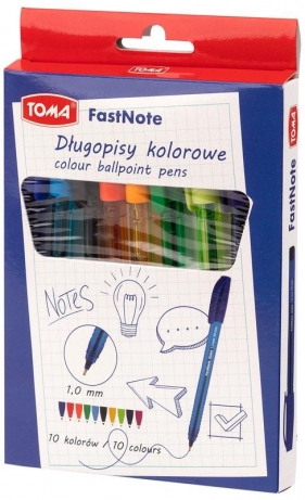 Długopisy Fast Note 1,0mm 10 kolorów TOMA