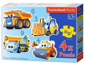 Puzzle konturowe 3-4-6-9, 4w1: Funny Building Machines (005024)