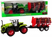 Traktor z przyczepą na drewno zielony