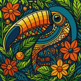 Malowanie po numerach - Witraż. Tukan 30x30cm