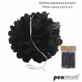 Ozdoba papierowa pompon czarna 25cm 3szt