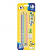 Ołówki pastelowe HB z miarką, 4 szt. + gumka i temperówka (206120007)