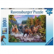 Puzzle 100 XXL Galop koni przez rzekę