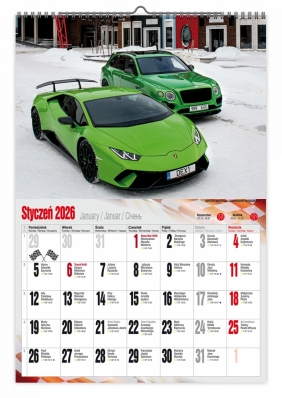 Kalendarz 2026 ścienny dwustronny A3 - Super cars