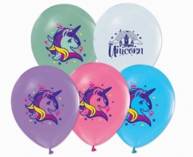 Balon gumowy Godan Jednorożce, pastelowe 12 cali/ 5 szt. mix 300 mm 12cal (H12/ZJD5)