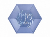 Talerz jednorazowy Partydeco papierowe w kolorze granatowym z holograficznym napisem Happy Bday średnica ok. 20 cm śr. 200mm 6 szt (TPP63-074)