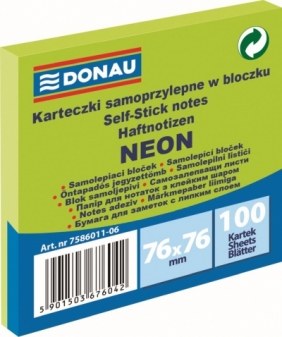 Notes samoprzylepny Donau Neon zielony 100k 76 mm x 76 mm (7586011-06)