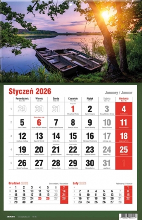 Kalendarz 2026 trójdzielny jednodzielny, 1 szt