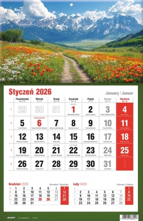 Kalendarz 2026 trójdzielny jednodzielny, 1 szt